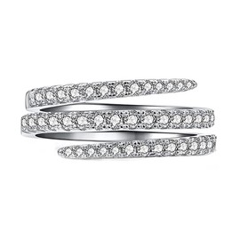 Cuteshop 925 Sterling Silver Shiny Full Diamond Ring Three Rows Cubic Zirconia Cocktail Rings CZ Diamond Multi Row Ring Eternity Engagement Wedding Band Ring for Women Girls (6)