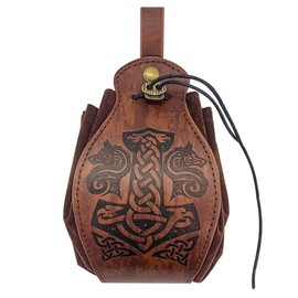 Medieval Drawstring Coin Pouch PU Leather Belt Purse Bag Vintage Portable Waist Bag for Hiking Traveling Taxi Driver Reenactment Viking Cosplay Accessories