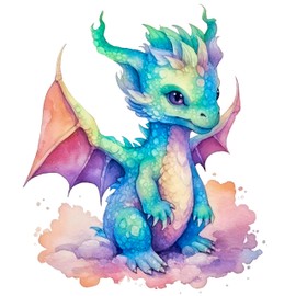 Fabric Panel 8"x8" Baby Dragon 100% Cotton Quilting Sewing Block AM1421