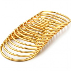 Sureio 14 Pcs 3mm Gold Plated Bracelet Stainless Steel for Women, Multi Layer Stackable Thin Bangle Boho Jewelry Bracelet (Circumference 7.8 Inch)