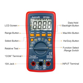 AstroAI AstroAI Digital Multimeter, Voltmeter Ohmmeter Amperemeter Mit TRMS 4000 Counts, Manuell und Auto-Range, Misst Spannung, Strom, Widerstand, Durchgang, Frequenz, Dioden, Temperatur, Rot