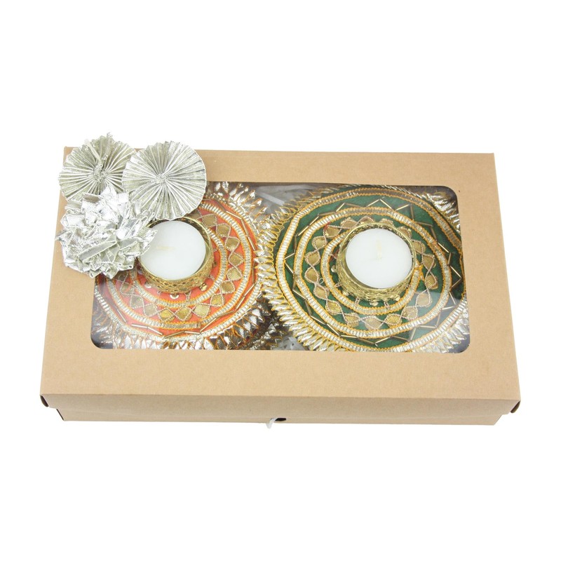 Diwali Gift Rangoli Gota Diya Tea Light Holder Set of