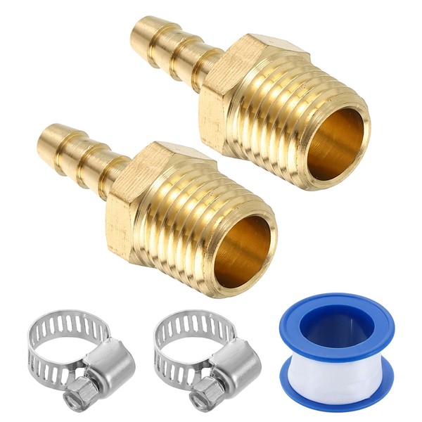 sourcing map 2Pcs Brass Hose Barb Fittings, 3/16" Barb x