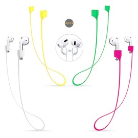QYTOJQX Airpods Strap Magnetic Cord Anti-Lost Leash Sports String, 4PCS Colorful Soft Silicone Earphone Lanyard, Compatible for Airpods Pro/3/2/1 (White Yellow Green Rose-Red)