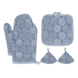 sourcing map 5 Pcs Oven Mitts and Pot Holders, 10.6 Inch Non-Slip Oven Glove Leaf Pattern Hot Pads for Grilling, Baking, Hold Hot Pots Pans, Blue