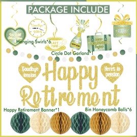 Green Retirement Party Banner Decorations Women Men, Happy Retirement Sign Balloons Hanging Swirls Pompoms Kit, Sage Green Office Retired Party Supplies for Coworker