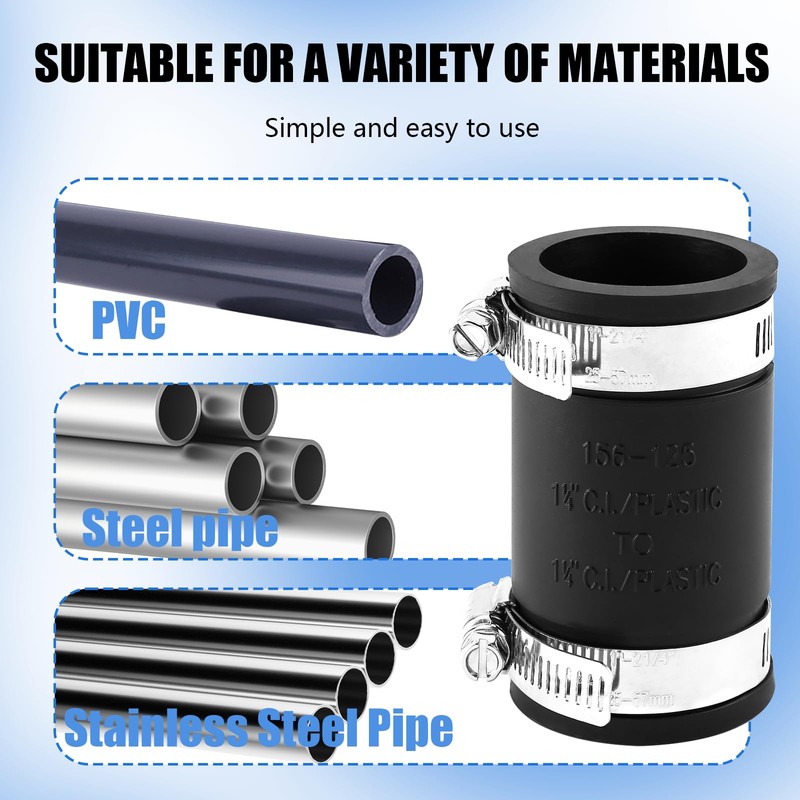 QruiLanTu 3 Pcs 1 1/4" Flexible Pvc Pipe Coupling with