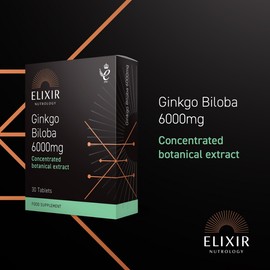 ELIXIR NUTROLOGY Ginkgo Biloba 6000mg 30 Tablets - 50:1 Extract, Equivalent to 6000mg Leaf Powder, Rich in Ginkgo Flavone Glycosides & Terpene Lactones, Supports Well-Being. Made in The UK