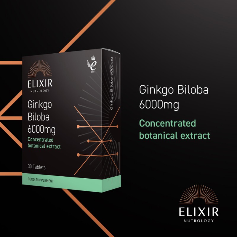 ELIXIR NUTROLOGY Ginkgo Biloba 6000mg 30 Tablets - 50:1 Extract,