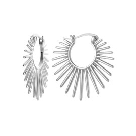 Statement Silver Sun Earrings for Women – Large 925 Silver Plated Trendy Hoop Earrings Non Tarnish Hypoallergenic Jewelry for Womens Fashion Big Earings for Woman