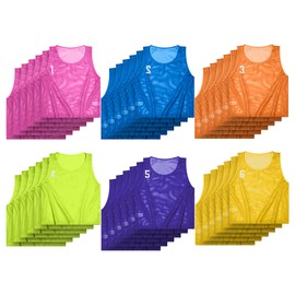 Boyiee Nylon Mesh Scrimmage Team Vests Pinnies Training Sports Jerseys for Basketball Soccer Football Sports (72 Pieces,Fluorescent Green, Dark Blue, Orange, Pink,Yellow,6-12 Years)
