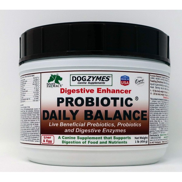 Dogzymes Probiotic Daily Balance - Supplies Nutritional Support and Live microorganisms for intestinal Well-Being as Well as enzymes for Proper Digestion. Liver and Egg Base. (1 Pound)