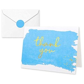 Thank You Cards with Envelopes and Stickers - Kraft Paper Blue, Boy Baby Shower Notes for Gratitude - 50 Single Design Cards for Wedding, Business, Formal, Bridal Shower and All Occasions 3.75x5 Inch