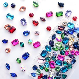 60 piezas de diamantes de imitación cosidos en forma mixta, parte trasera plana para coser en cristales de cristal, multicolor, gemas de diamantes de imitación de varios tamaños para manualidades, ropa, ropa, vestidos, aretes