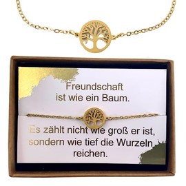 ONDEGO® Edelstahl gold silber Lebensbaum Freundschaft HANDMADE in GERMANY Armband Freunde beste Freundin Freundschaftsarmband (Gold)