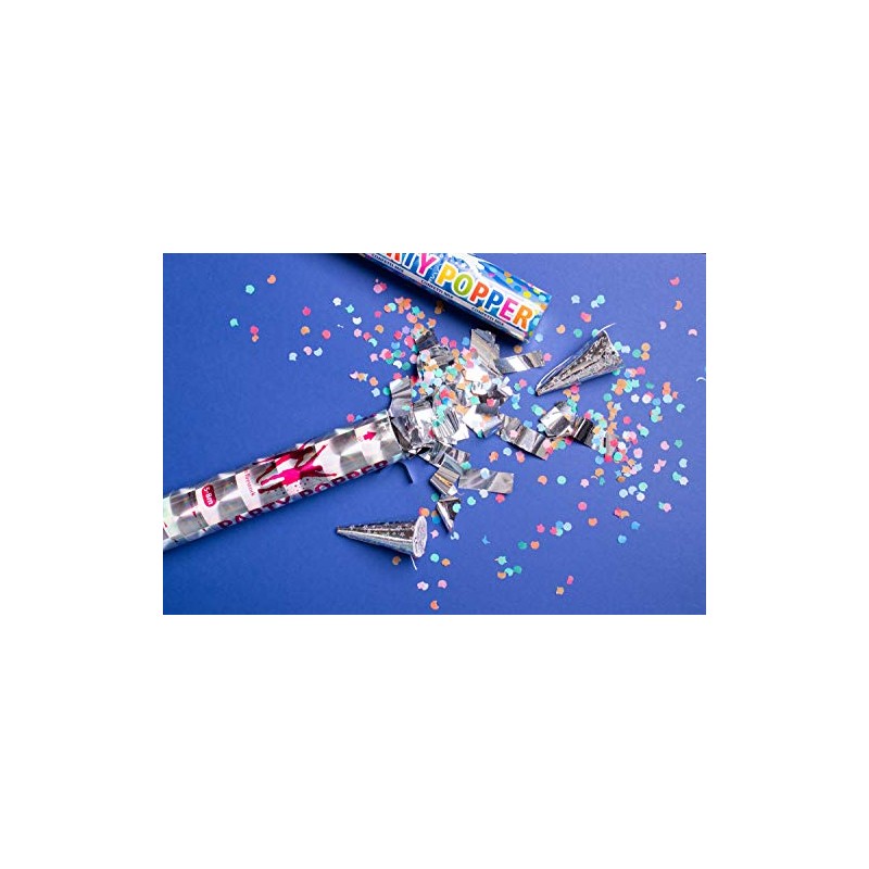 Confetti Cannon 28cm Silver Foil Shapes, Compressed Air Popper Cannon