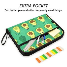 VIGTRO 13 Pocket Accordion File Organizer Summer Avocado Green Expanding File Folder with Zipper & Labels, Cute Letter A4 Paper Document for Office Classroom