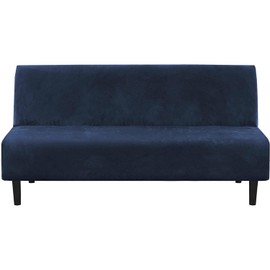 H.VERSAILTEX Real Velvet Futon Cover Armless Sofa Covers Sofa Bed Covers Stretch Futon Couch Cover Sofa Slipcover Furniture Protector Thick Soft Velvet Fabric Form Fitted Stay in Place, Navy