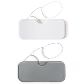 DXYXYO Mini Armless Reading Glasses for Women Men, 2 Pack Thin Legless Nose Clip Readers Compact with Small Portable Case, 3.5 Grey and Clear