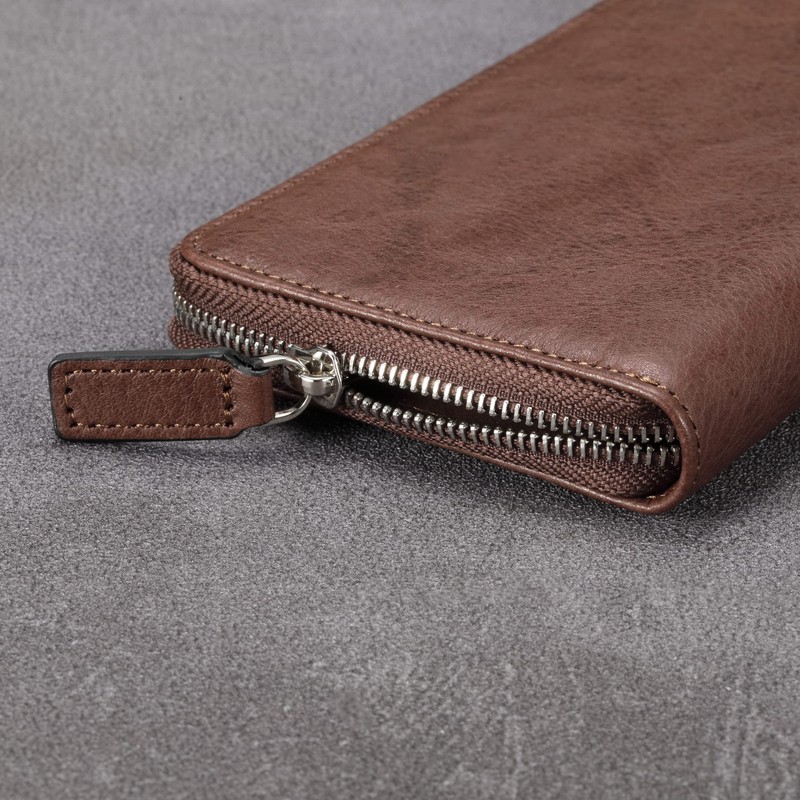 HISCOW Zippered Checkbook Cover & Card Holder with Divider -