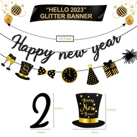 Happy New Year Banner 2023 New Years Eve Banner New Years Eve Party Supplies 2023 New Year Decorations Happy New Year Sign for 2023 New Year Eve Decorations