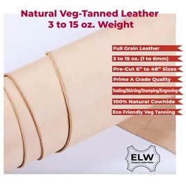 ELW Vegetable Tanned Import Tooling Leather 8/9 oz. (3-3.4mm) Thickness Weight | Pre-Cut 24"x24"| Cowhide Full Grain Leather Handmade Crafting, Sewing, Molding, Workshop, Hobby, Projects