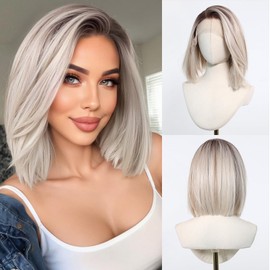 wffenhefragrance Light Blonde Ombre Short Bob Synthetic Wig with 10 Inch Length, HD Lace Front, 13x6 Cap Size, Heat Resistant, Perfect for Daily Party Use