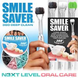 SMILE SAVER 360° Deep Clean 3-Sided Toothbrush 3PK + 7-Pack Replacement Heads 3D Triple Clean + Soft Gum Massage | Built-In Tongue Scraper | Child Kids Adults Braces Special Needs Travel | Made in USA