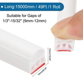 PATIKIL Silicone Weather Stripping Door Seal, 49 Ft x 9/16" x 15/32" Multi-Layer Weather Stripping Self Adhesive Door Seal Strip for 1/3" to 15/32" Large Gap, Door Frame, Window, White/Red