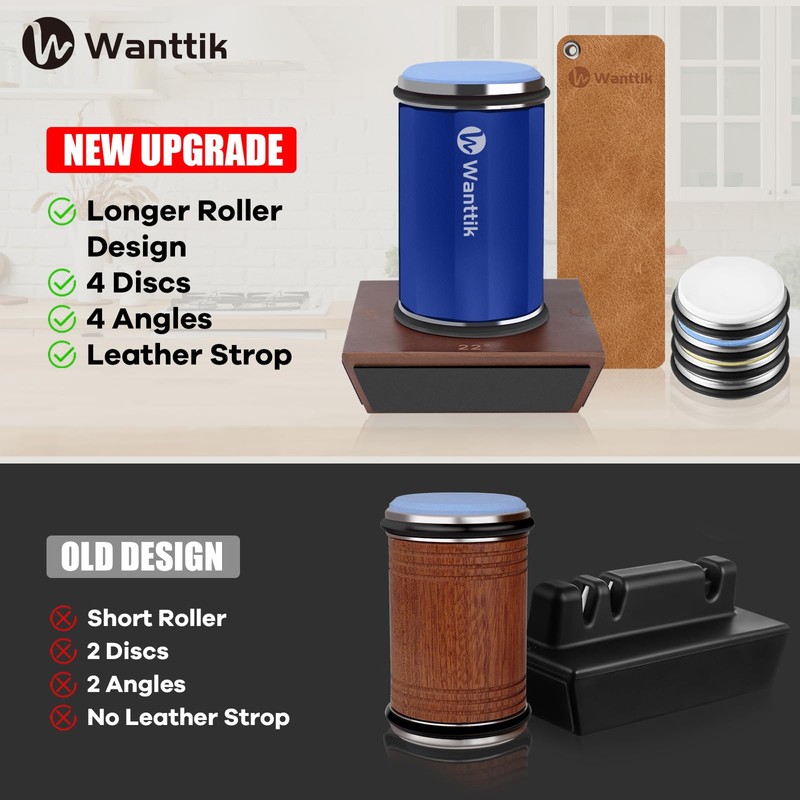 WANTTIK Rolling Knife Sharpener Kit, Upgraded Roller Knife Sharpener with