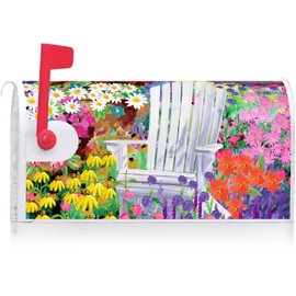 Texupday Daisy Floral Adirondack Chair Mailbox Cover with Magnetic Strip Spring Summer Colorful Blooms Mailbox Wraps Post Letter Box Cover Standard Size 21" X 18" for Garden Outdoor Yard Decor