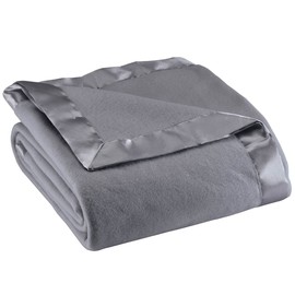 OakRidge Satin Fleece Blanket, Full/Queen, Twin or King Size – 100% Polyester Lightweight Fabric and Cozy Satin Binding Edges in Tightly Folding Travel Blanket, Grey