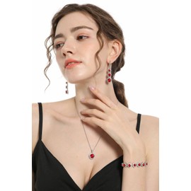 LMXXVJ Created Red Ruby Stone Jewelry Set for Women,Platinum Plated Necklace Earrings Bracelet Costume Jewelry Set