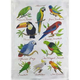 Half a Donkey Hand Drawn Tropical Birds Collection Large Cotton Tea Towel