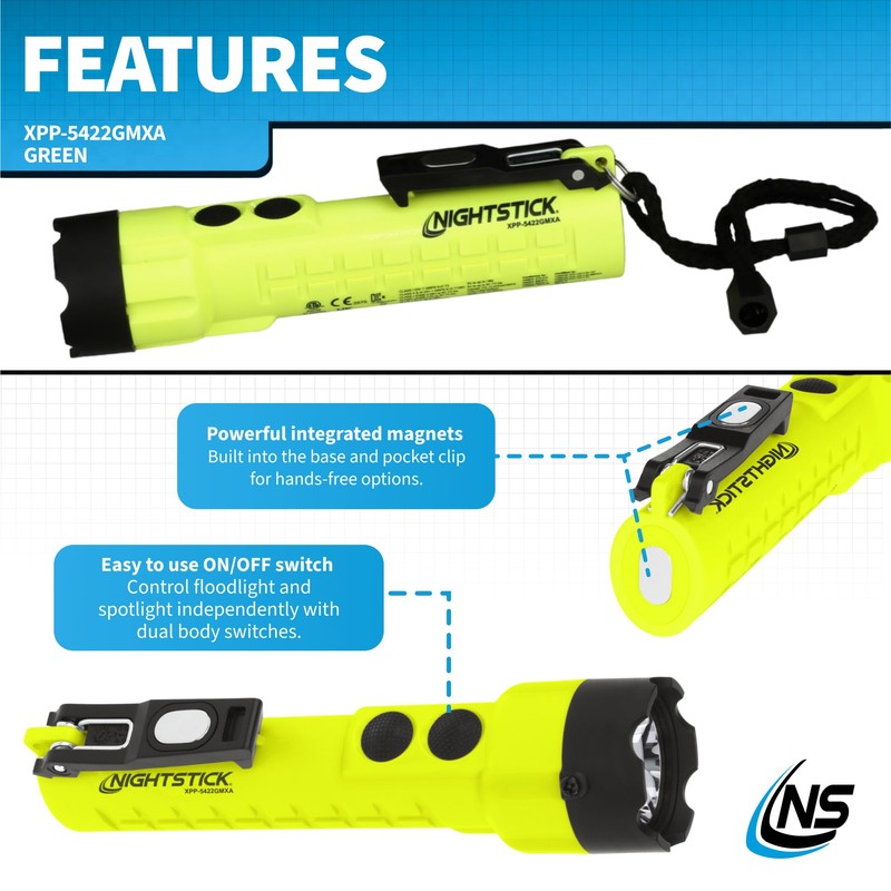 Nightstick XPP-5422GMXA Intrinsically Safe Dual-Light Flashlight w/Magnets - 3 AA