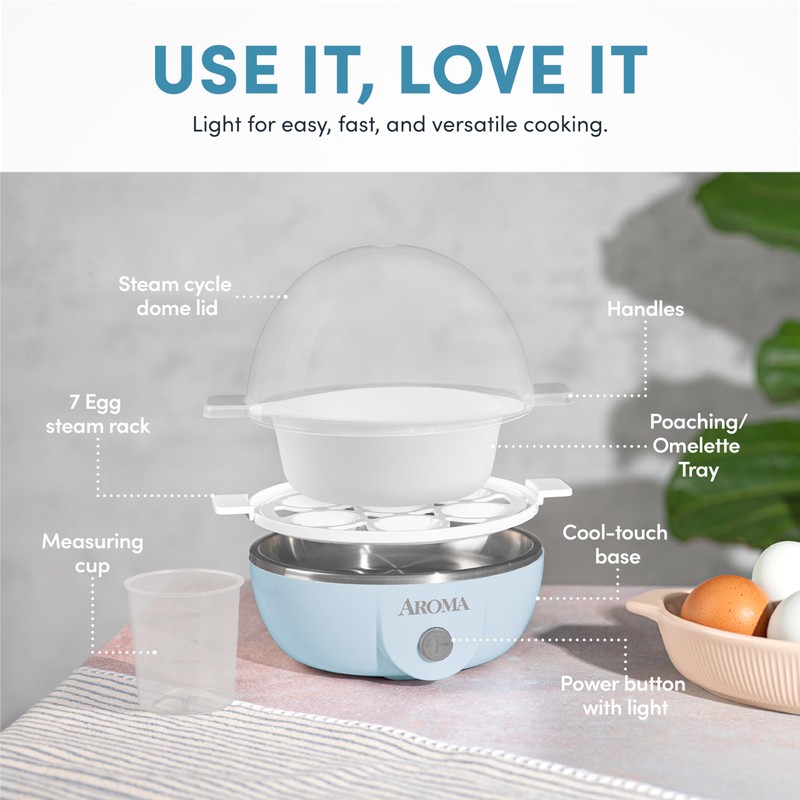 AROMA® Overly Easy Egg Cooker, Steamer, and Electric Egg Poacher