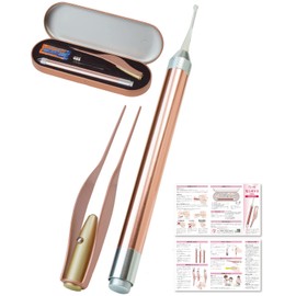 【保育士が監修】 耳かき みみかき 光る耳かき 耳掃除 ピンセット 耳垢 掃除 みみあか 子ども用 子供 子供用 赤ちゃん LED ライト 光る 照明付き (ピンクゴールド)