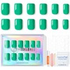 Modelones Green Press on Nails, Short Square Fake Nails, Summer