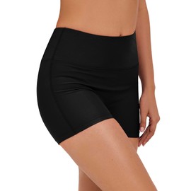 Tournesol Women's 3" Swim Shorts High Waisted Bathing Suit Bottoms Seamless Board Shorts UPF50+ Boy Shorts with Pockets Black