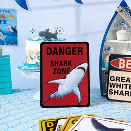 WERNNSAI Shark Birthday Party Decorations - 9 PCS Blue Shark Party Decoration Signs for Kids Boys Under The Sea Birthday Supplies Ocean Shark Signs Decor for Ocean Themed Baby Show Summer Party