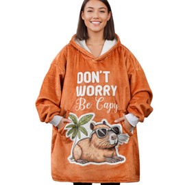 Huglanket Capybara Gifts for Women Men Capybara Lovers, One Size Wearable Blanket Hoodie, Super Soft Warm Cozy with 2 Pockets for Christmas, Birthday - Orange Be Capy
