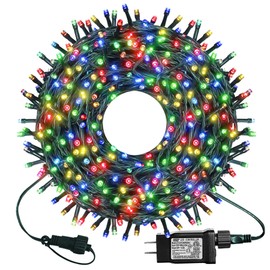kemooie 300 LED Christmas Lights, 99FT Connective Green Wire Fairy Lights, Plug in 8 Lighting Modes, for Outdoor Christmas Tree Lights Wedding Party Decoration (Multicolor)