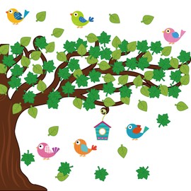 Pajean 58 Pcs Classroom Tree Bulletin Board Set Trees Cutouts Border Set with Leaves, Bird and Bird House Tree Bulletin Board Cutouts Classroom Decorations for Boards, Chalkboards, Wall