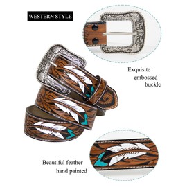 TOPACC Western Belts for Women Men with Buckle Cowgirl Cowboy Rodeo Brown Tooled leather belts for Jeans Dresses Country Outfit