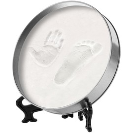 Your Design Footprint Set Metal Box: Plaster Cast Set with Decorative Metal Box and Stand, Diameter 16.5 cm (Footprint Set, Plaster Cast Baby)