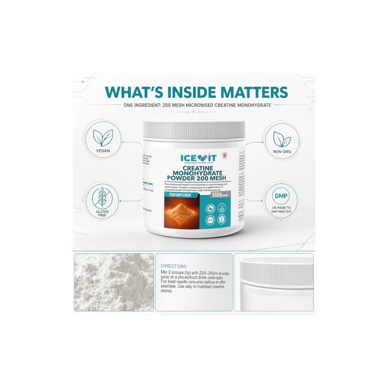 Creatine Monohydrate Powder 500g Unflavoured & Micronised