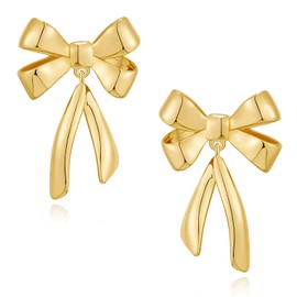 HESSAWELL Gold Bow Earrings Gold Long Bow Dangle Earrings for Women Party Fashion Jewelry Christmas Xmas Santa Gift