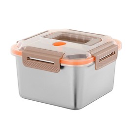 LWLWA Stainless Steel Tin, 2400 ml Lunch Box, Sealed and Leak-Proof, Metal Lunch Box, Square, 19.5 x 19.5 x 11.6 cm, with Handle, for Storage and Preservation of Food