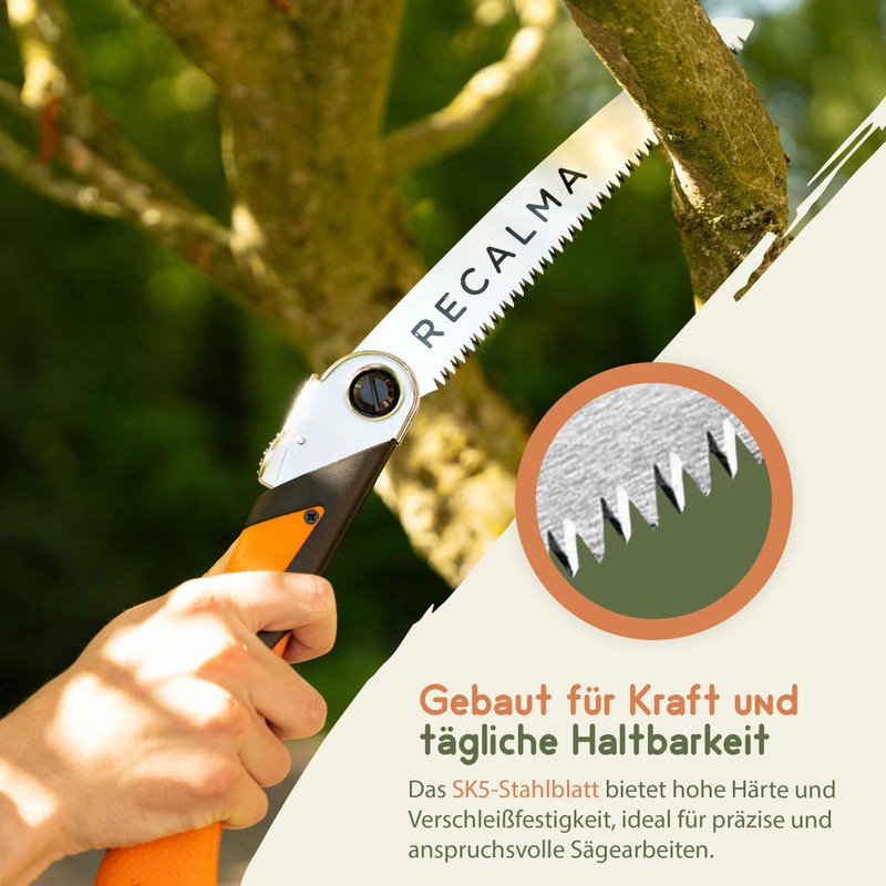 Recalma Handsäge Astsäge Klappbar, gehärtetes SK5 Sägeblatt 210 mm, Klappsäge