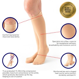 Neo G Energizing Compression Socks for Women Circulation - for spider or varicose veins, swollen legs, feet, ankles, tired and aching legs - Beige - L